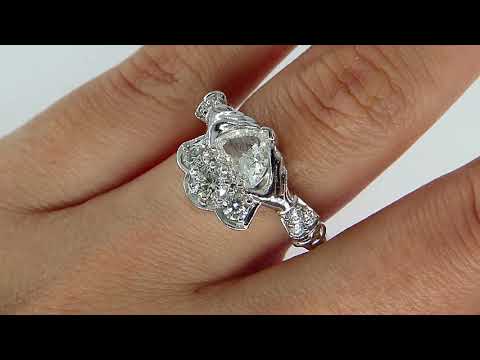 GIA 1.43ct Estate Vintage Heart Diamond Claddagh Engagement Wedding Platinum Ring