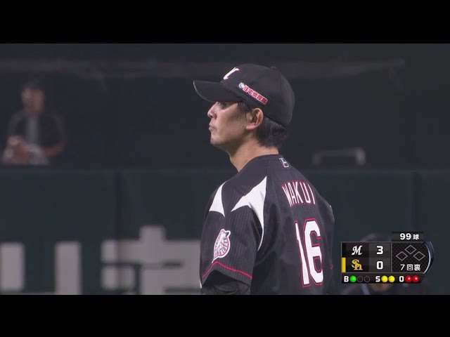 【7回裏】今季7勝目へ!! マリーンズ・涌井 7回無失点被安打5の好投!! 2018/10/1 H-M