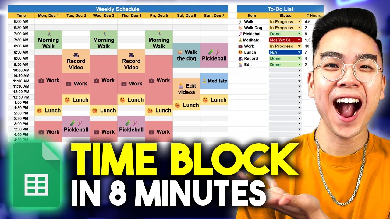 How to Make a Weekly TIME BLOCK Schedule in Google Sheets *EASY*