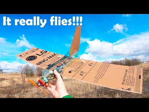 How to make Flying Plane out of cardboard and plastic bottle DIY