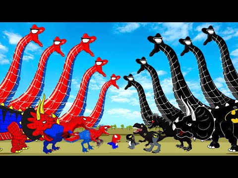 ALL SuperHero Dinosaurs Battle in Jurassic World: Spiderman T-rex vs Batman T-rex