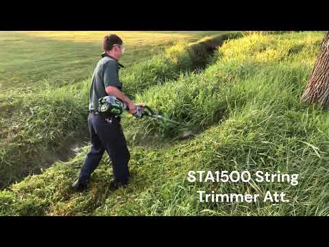 EGO 56V Battery Powered Power Head and Attachments in action