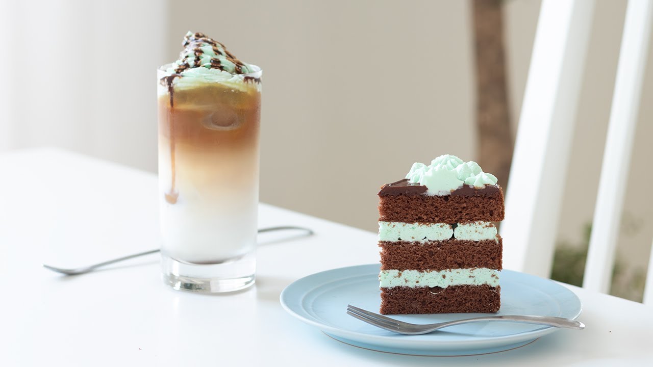チョコミントケーキ＆アイスカフェラテのレシピ[ほぼフルバージョン] Choco mint cake & Ice caffe latte