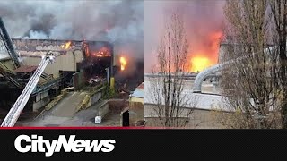 Massive fire at former lumber mill in Delta