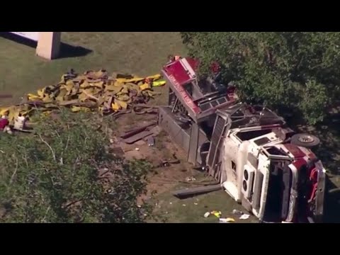 Authorities say three people are dead and three firefighters seriously injured after a pickup truck and a fire engine collided at a west Phoenix intersection. Phoenix police say one victim of Sunday morning's crash was a 6-month-old baby. (April 8)