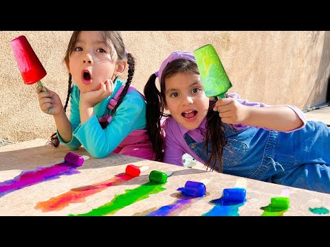 Andrea Ellie and Maddie Colorful Ice Chalk Art Sharing Story