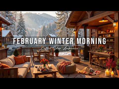 Soft February Winter Morning ❄️ Outdoor Coffee Shop Ambience ~ Relaxing Jazz Music for Stress Relief