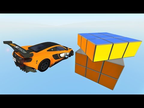 High Speed Jumping Crashes in Sky over Giant Rubik's Cube - Beamng drive