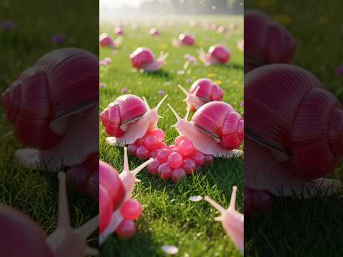 The process of golden apple snails laying eggs is so cute.