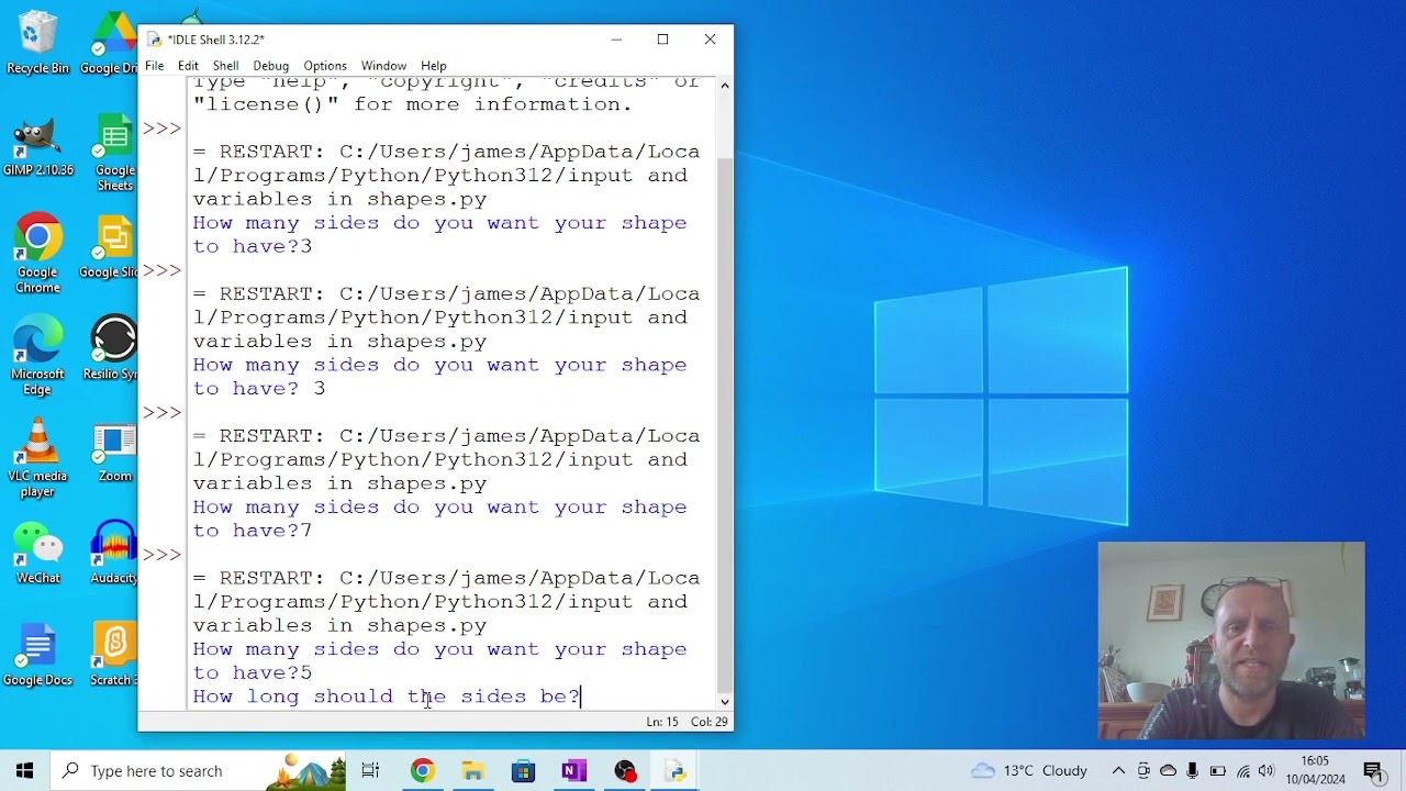 Using variables and input to create shapes in Python turtle