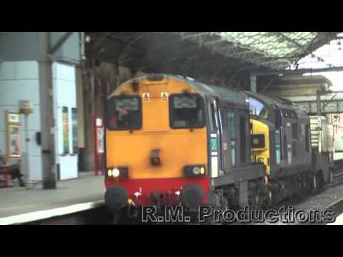 DRS's 20303 and 37087 erupt through Preston 25/02/12