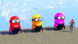 GTA 5 Epic Ragdolls RED SPIDERMAN VS RED MINION VS GREEN MINION Euphoria Physics Ep.13 #Spiderman