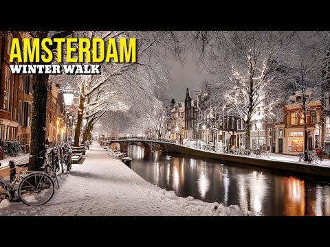 Amsterdam You Have Never Seen Before 2026 Snowfall Walking Tour 4K