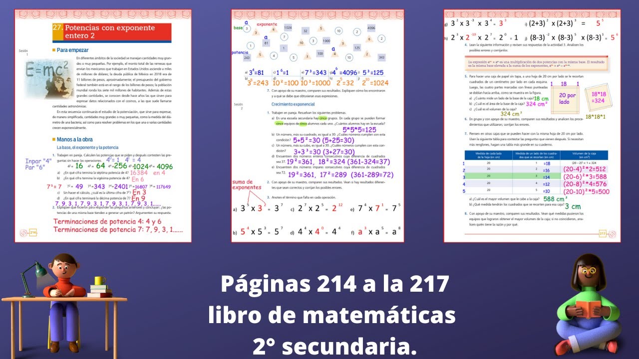 Paginas 214,215,216 y 217 libro de matematicas 2° secundaria