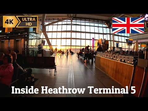 [4K] Londres 🇬🇧 Transporte expresso de Heathrow para o Terminal 5 | Dentro do Terminal 5