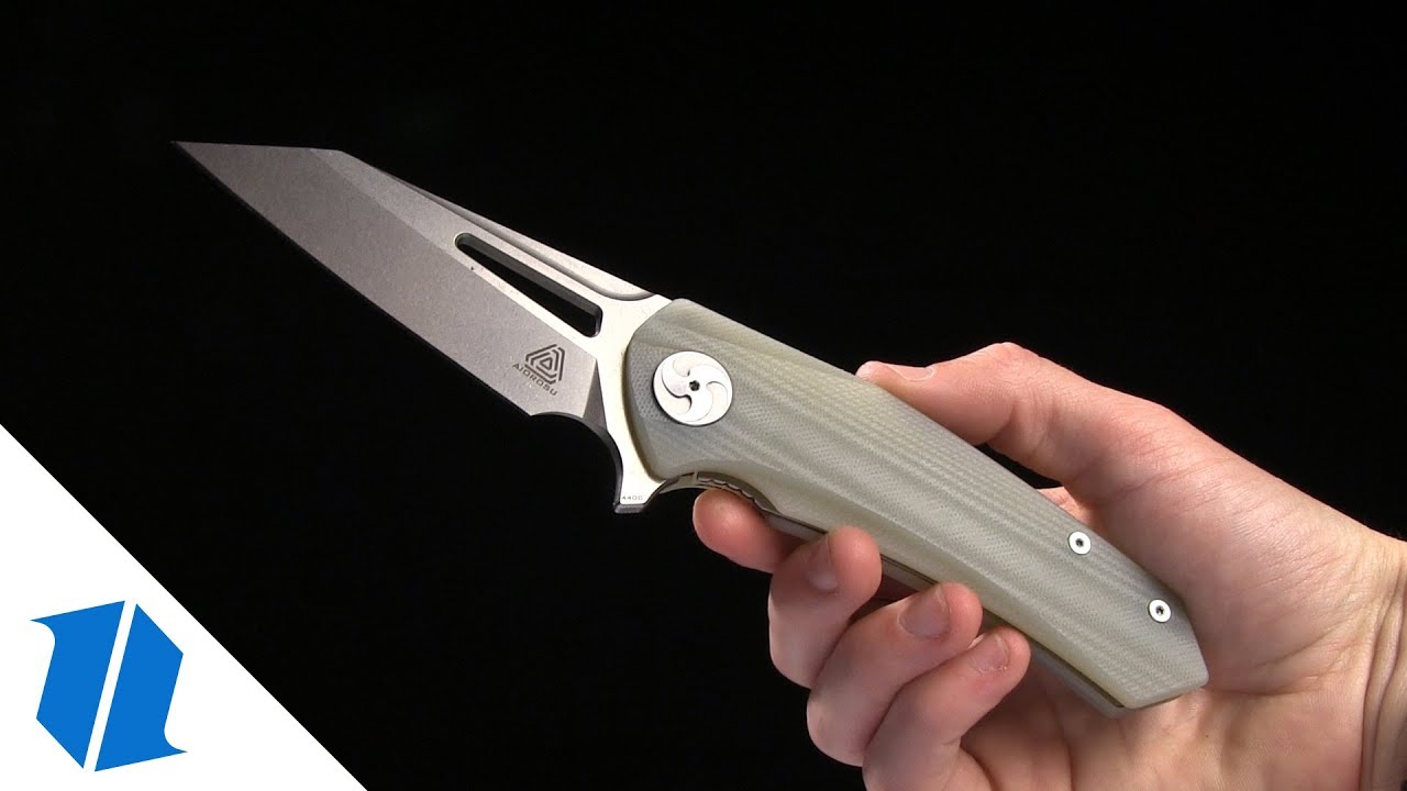 Aiorosu Knives Tornado Liner Lock Flipper Knife Jade G-10 (3.8" Stonewash) AT02