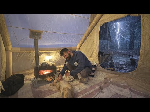 Zelten im Starkregen mit meinem Hund Max ⛺️🌧️ Feuer, Sturm & Waldnacht #asmr
