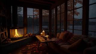 Rainy Autumn Escape In The Forest | Warm Fireplace Ambience For Sleep And Inner Calm