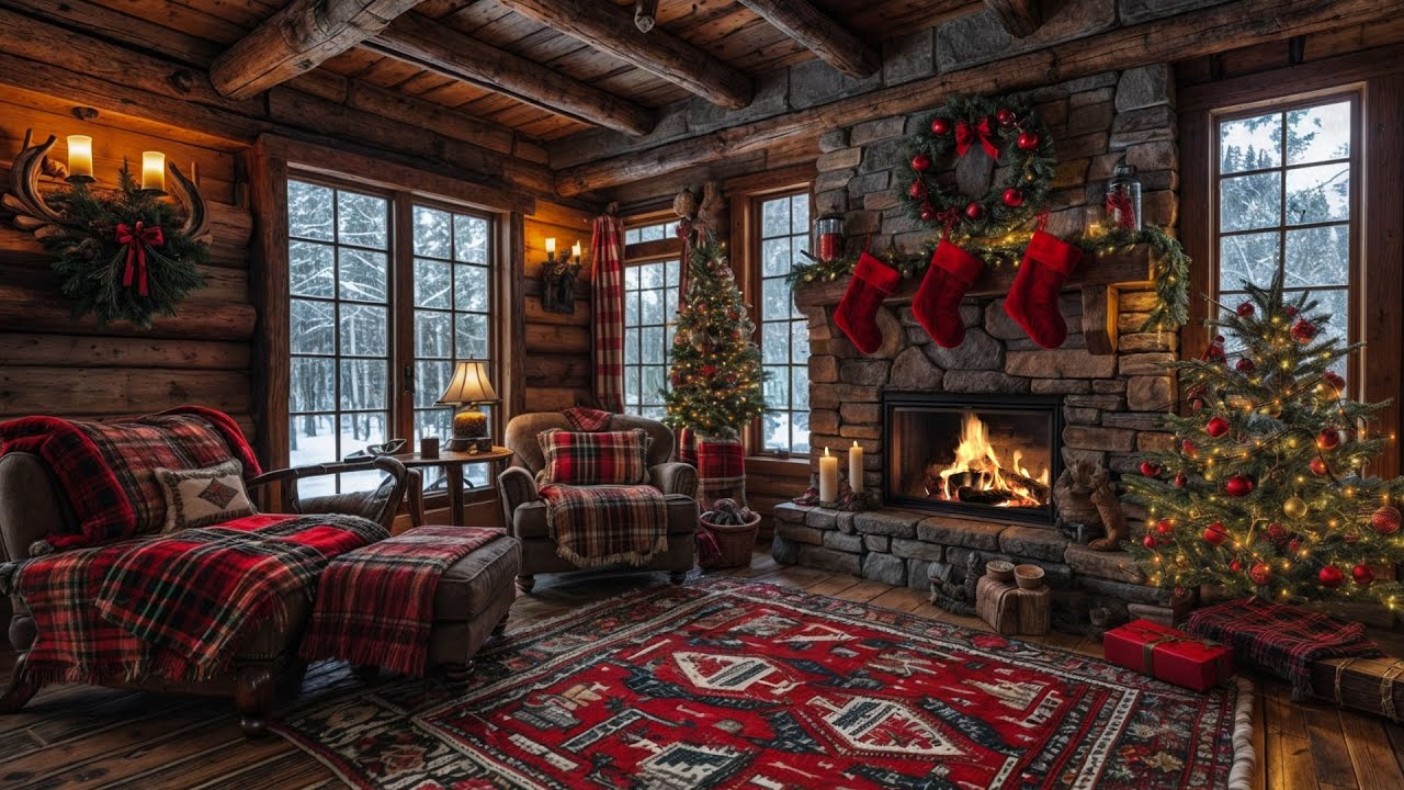 🔴 Drift into Deep Sleep in a COZY WINTER Cottage | Snowy Christmas Ambience🎄with Crackling Fireplace