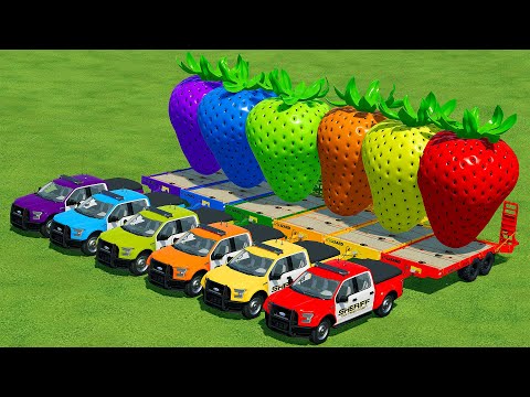 LOAD AND TRANSPORT GIANT STRAWBERRY WITH POLICE CARS - Farming Simulator 22