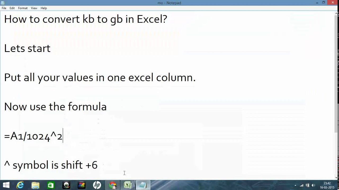 How to convert kb to gb in Excel