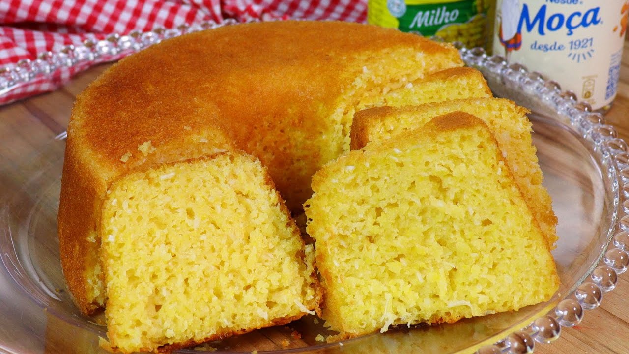 BOLO MOÇA DE MILHO SUPER FÁCIL E SEM ÓLEO | MASSA MOLHADINHA E DELICIOSA!