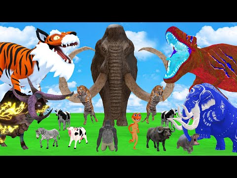 5 giant baby elephants fight 5 Giant Dinosaurs Tiger Zombie Attack Cow Calf Saved by mammoth