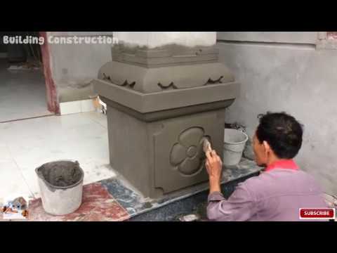 Amazing Construction - Rendering Sand And Cement Create A Beautiful Column Foot Home