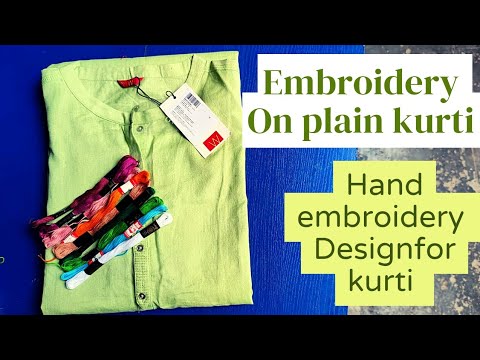 Embroidery on plain kurti/daily wear kurti design/office wear kurti design