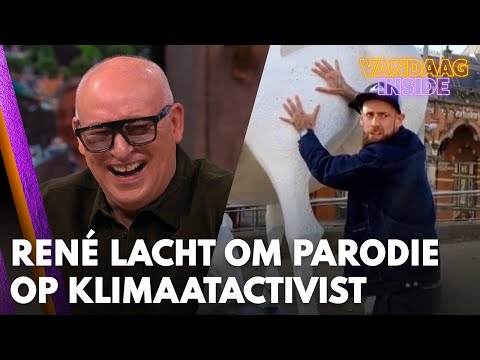 René lacht om parodie op actie klimaatactivist bij Jinek: 'Dit is goed!' | VANDAAG INSIDE