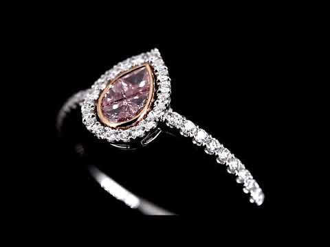 Natural Pink Diamond Pear Shaped Engagement Ring in Cluster Halo Settings, BKJ-041