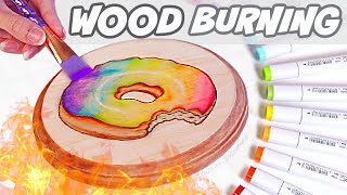 WOOD BURNING with WATERCOLOR PAINT 🌈 Rainbow Doughnut Drawing Transfer