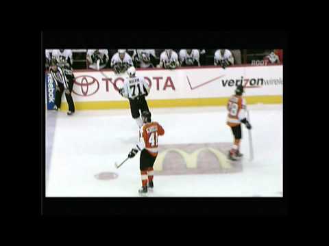 Evgeni Malkin throws his elbow at Claude Giroux Dec  8 2011