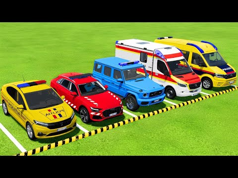 TRANSPORTING ALL POLICE CARS & AMBULANCE EMERGENCY VEHICLES WITH MAN TRUCKS ! Farming Simulator 22