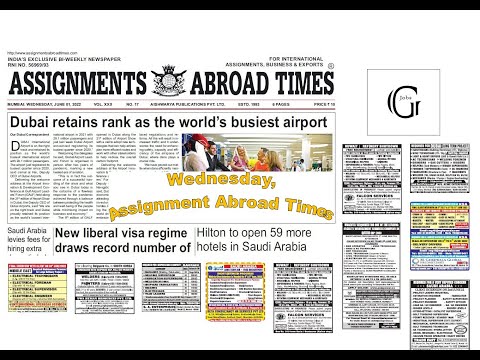 Wednesday 01 June 2022, Assignment abroad times today Newspaper, Gulf Jobs, Weekly gulf Vacancies