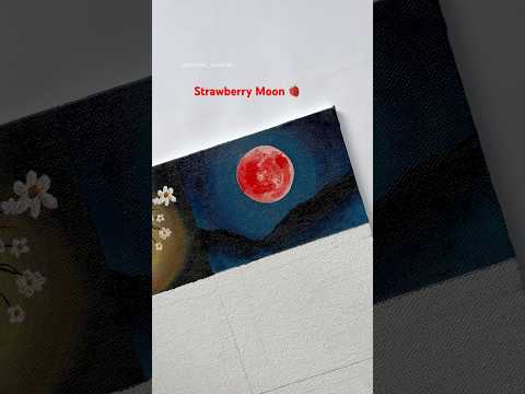 Strawberry Moon 🍓/ moon acrylic painting/ #shorts