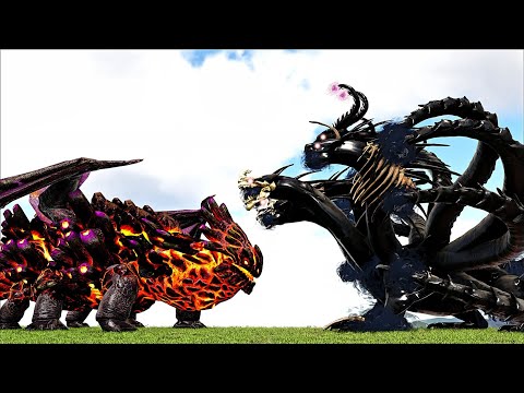 MIRALOSAUR COLOSSAL LAVA DRAGON VS RAGNORONA THE BLACK BLOODED KAIJU(ARK SURVIVAL EVOLVED BATTLE)