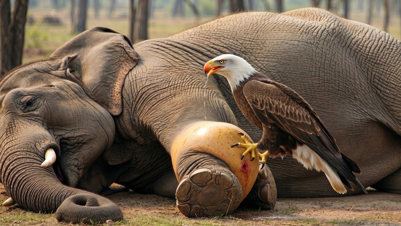 Most Strange Moment: Eagle Bird Helps Injured Elephant in the wild!