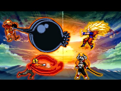 Naruto Baryon Mode(New) & Wano Luffy VS Ichigo V3(All Form) & Goku SSJ DBFZ in Jump Force Mugen