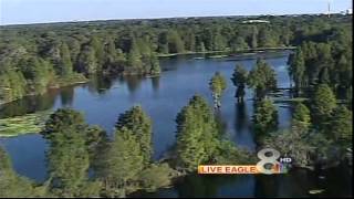 Eagle 8 and Meteorologist Brooks Garner hover of the Hillsborough River at Temple Terrace