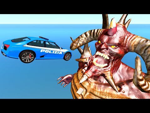 Cars Jump into the Giant Demon's Mouth -  BeamNG.Drive
