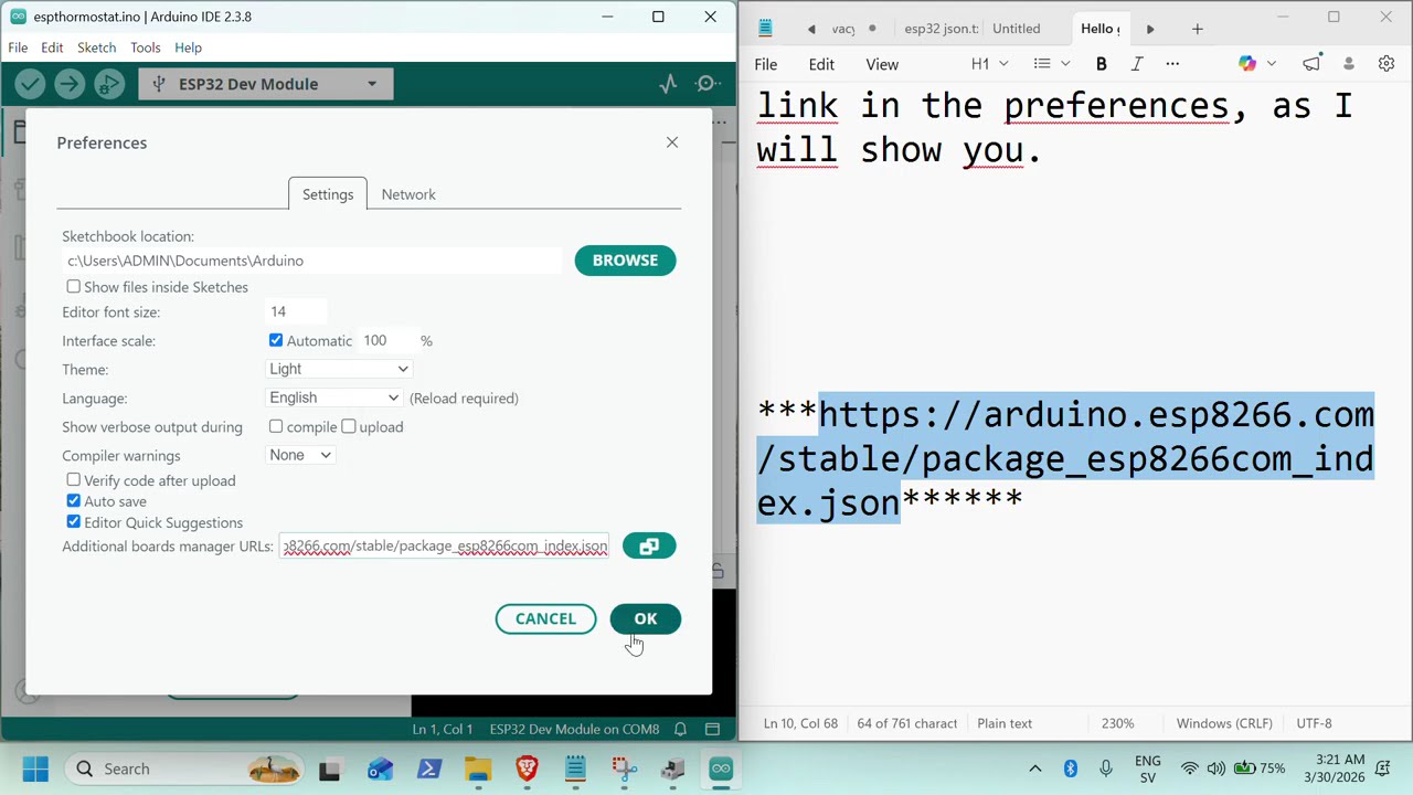 Setup ESP8266 in Arduino IDE