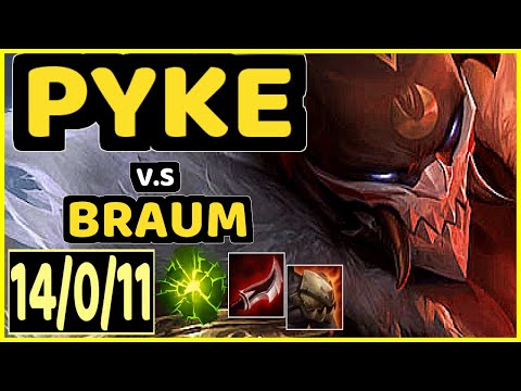 SHADY (PYKE) vs BRAUM - 14/0/11 KDA BOTTOM SUPPORT CHALLENGER GAMEPLAY - NA