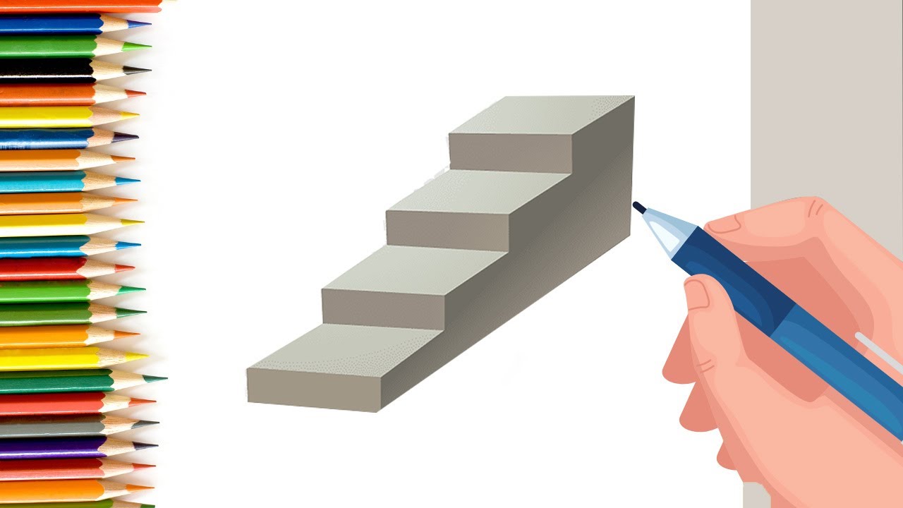 Learn to draw a 3d stair case - 3D trick drawing for Kids
