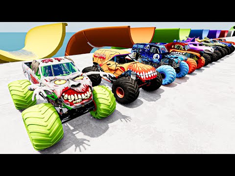 Monster Trucks Full Throttle Water Slides Freestyle - Monster Jam Power | Incredible Flying Crashes