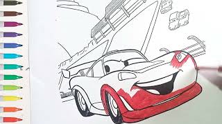 Cars Coloring Pages | Lightning McQueen Dock Scene Drawing & Coloring for Kids | Rainbow On Road