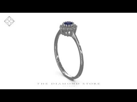 FET28-UY - Sapphire 3 x 3mm And Diamond 18K White Gold Ring
