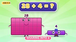 NUMBERBLOCKS SPLIT 48 INTO 4 GROUPS | LEARN TO DIVIDE STEP BY STEP FOR PRESCHOOL
