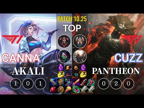 T1 Canna Akali vs T1 Cuzz Pantheon Top - KR Patch 10.25