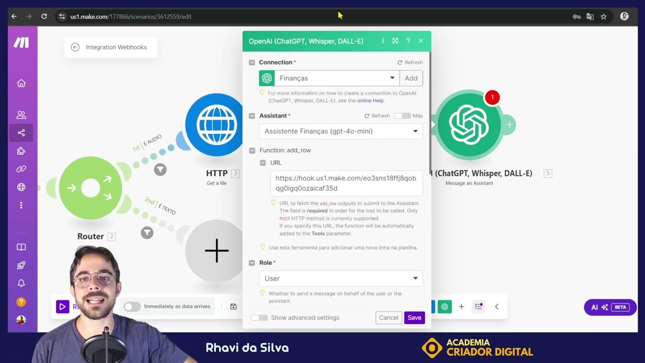 Criar Assistente Financeiro Agente de IA no WhatsApp | Fundamentos Práticos Make.com (Aula 7)